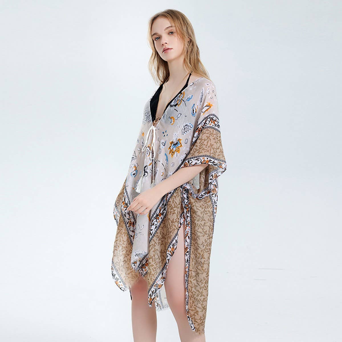 Floral Border Satin Scarf ? Elegant Beach Wrap