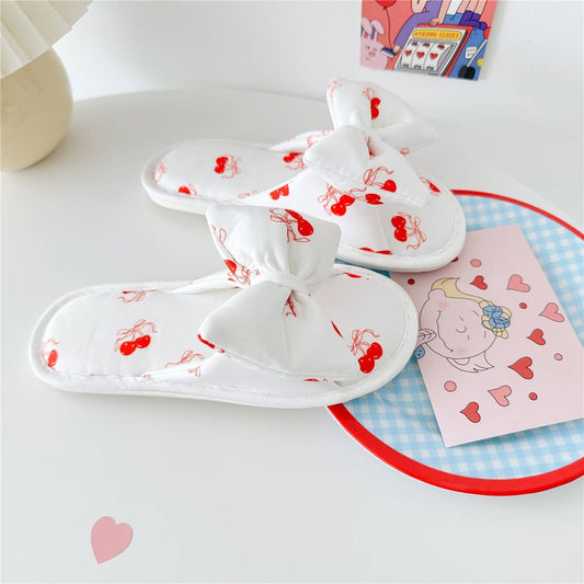 WOMEN'S NEW CHERRY PRINT BOWKNOT HOME SLIPPERS