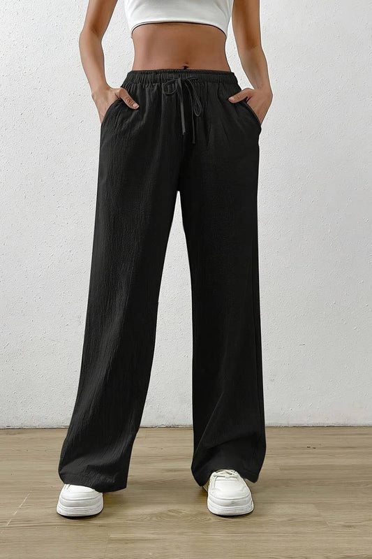CWBLP2092_SOLID COLOR DRAWSTRING WAIST WIDE LEG PANTS