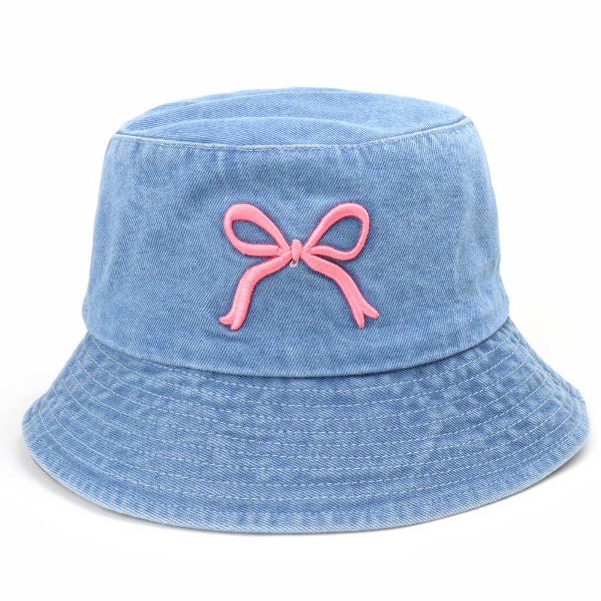 CWAH1652_Fashion Bow Embroidered Denim Wash Bucket Hat