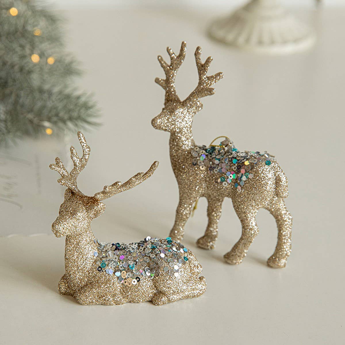 Gold Glitter Plastic Standing Reindeer Decor