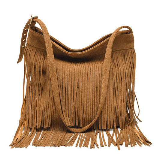 Fashionable fringed large-capacity crossbody bag