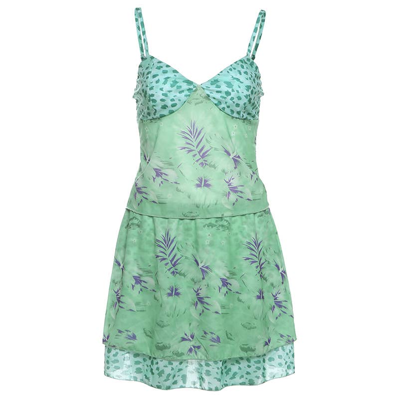 Sexy Printed Crop Cami and High Waist Skirt Set