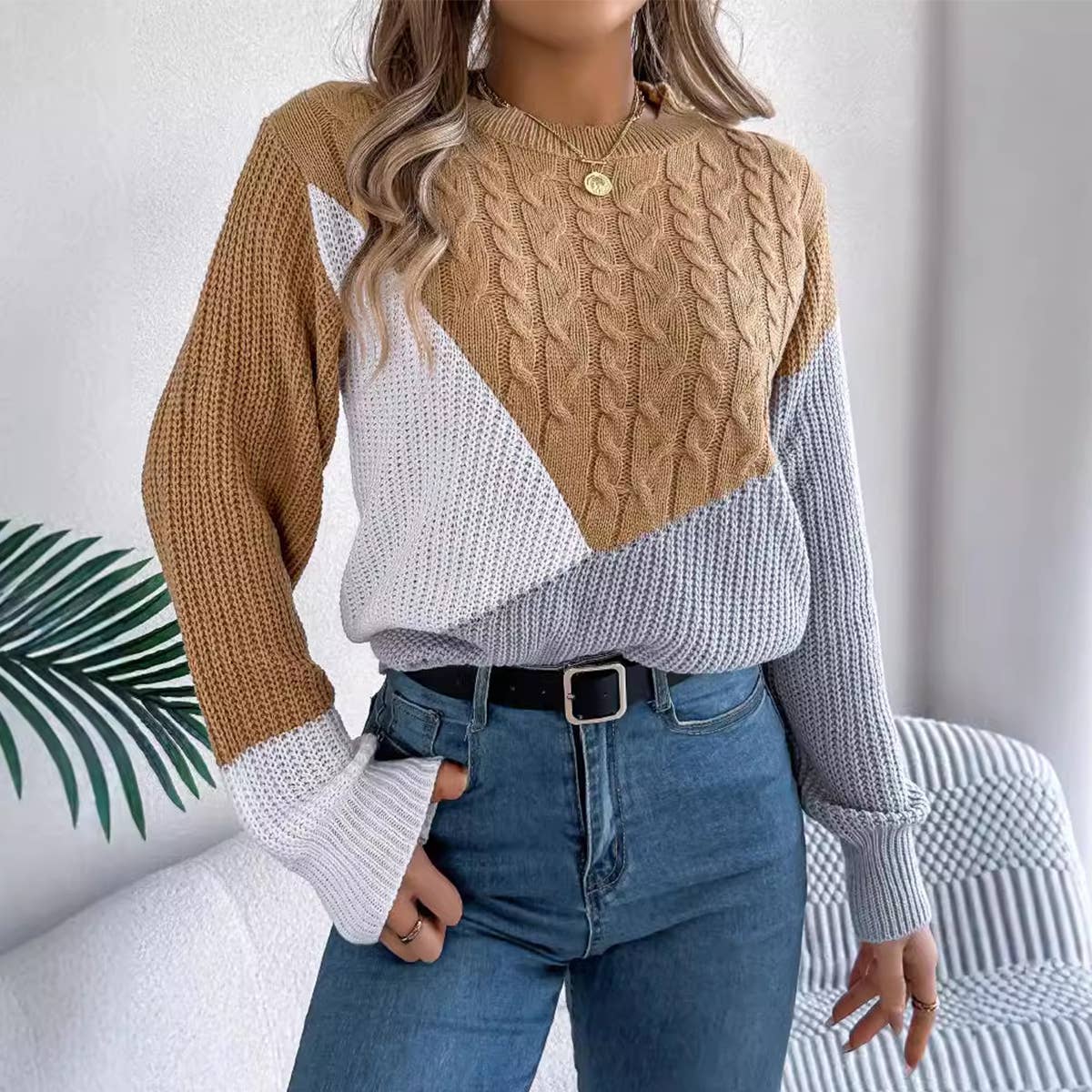 TWIST KNIT LONG-SLEEVED PULLOVER SWEATER