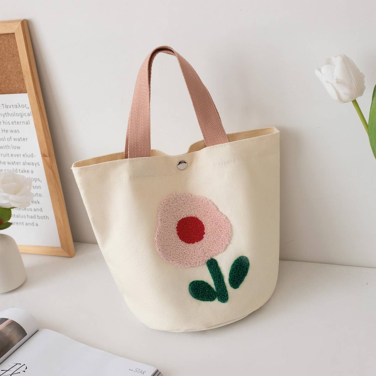 Embroidered Canvas Lunch Tote Bag for Women_CWAB5596