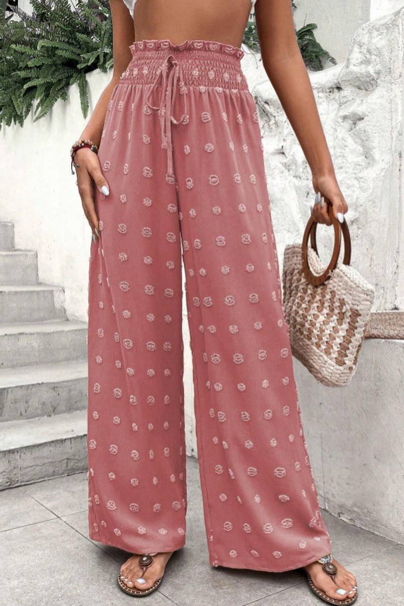 CWBLP0686_HIGH WAIST JACQUARD WIDE LEG CASUAL LONG PANTS