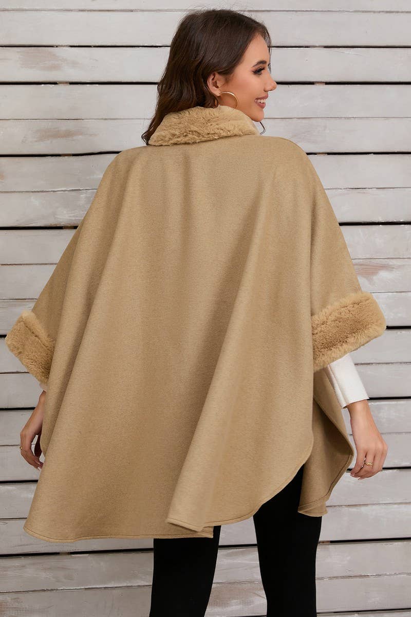 CWOCO0950_SOLID COLOR FUR COLLAR CAPE COAT