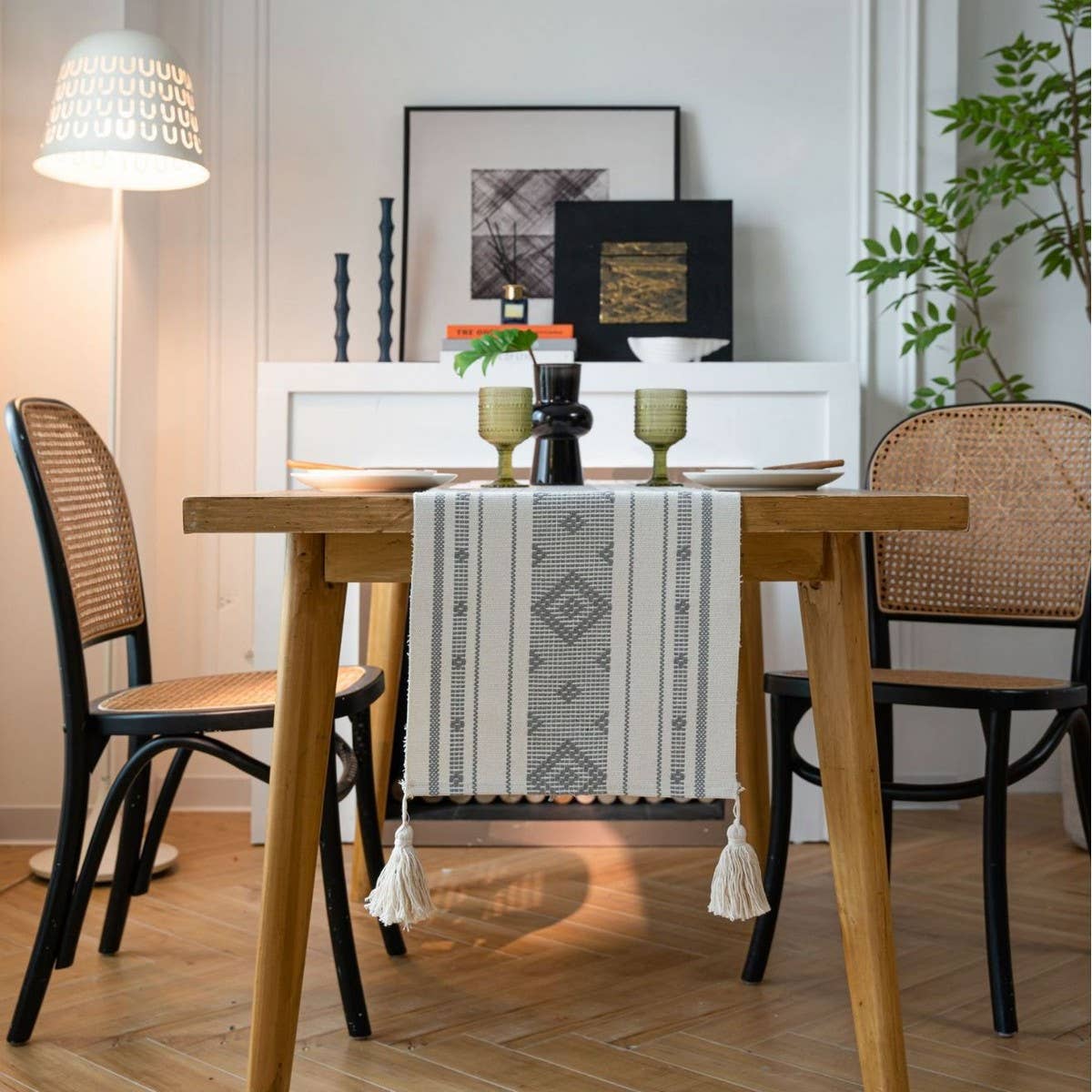 GEOMETRIC TASSEL HOLIDAY TABLE RUNNER