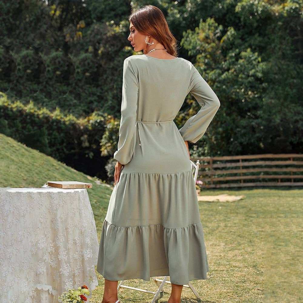 Loose,casual,cinched waist elegant ruffled dress