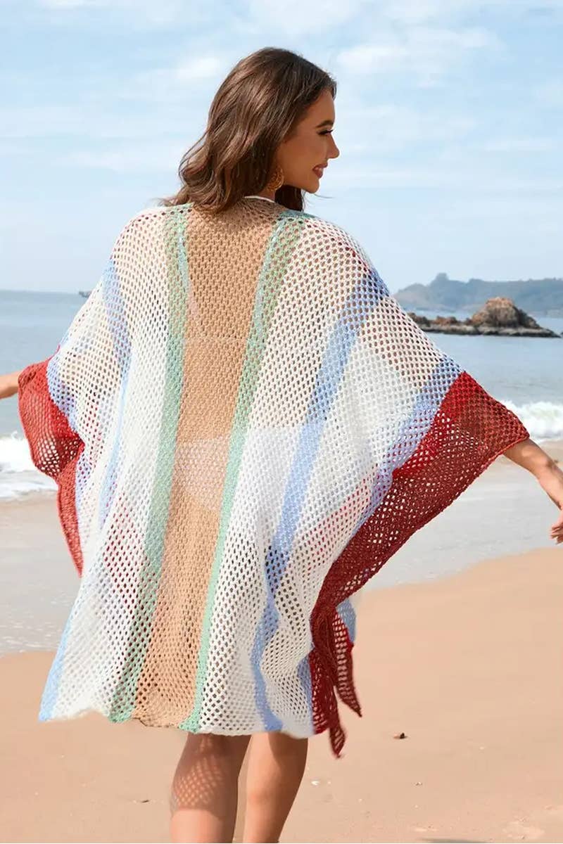 CWDSD7357_SPLICED   HOLLOW BEACH DRESS LOOSE BIKINI COVER UP