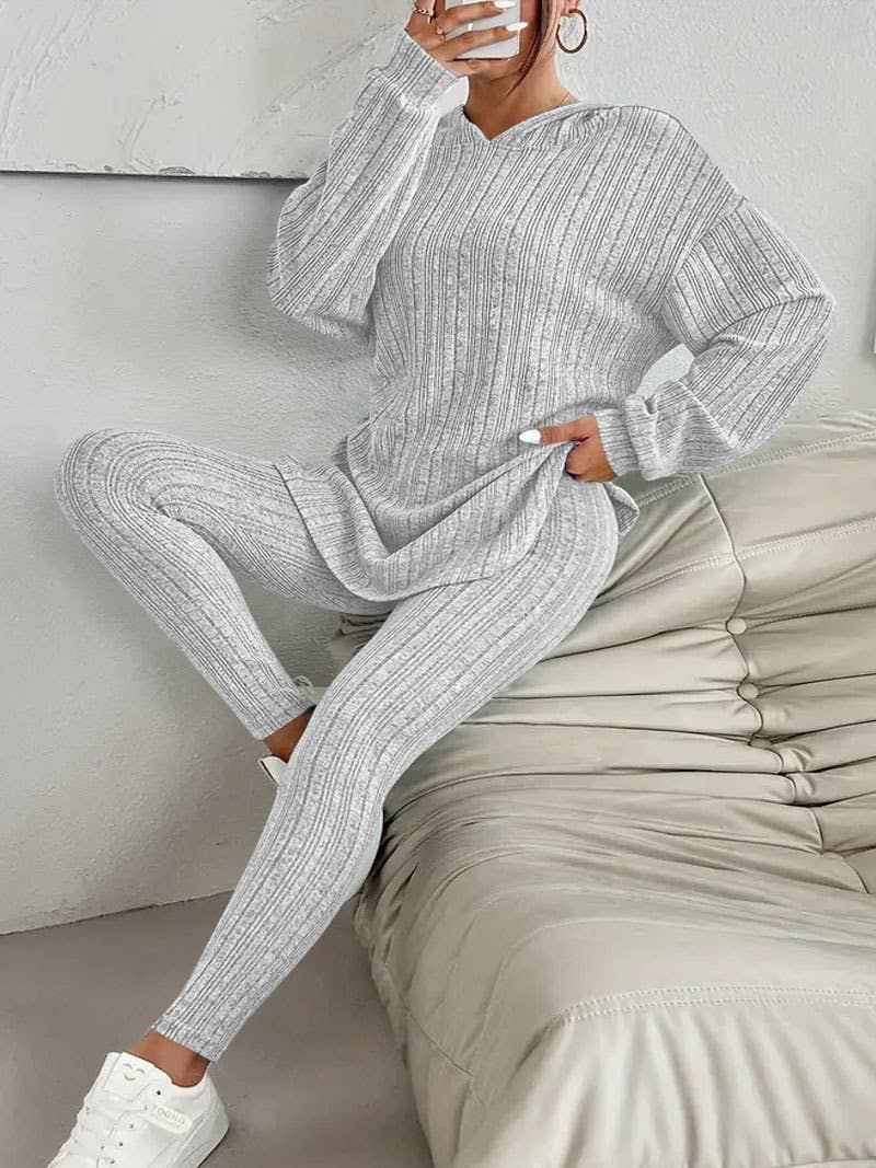 SOLID COLOR CASUAL FASHION HOODED TOP PANT SUIT