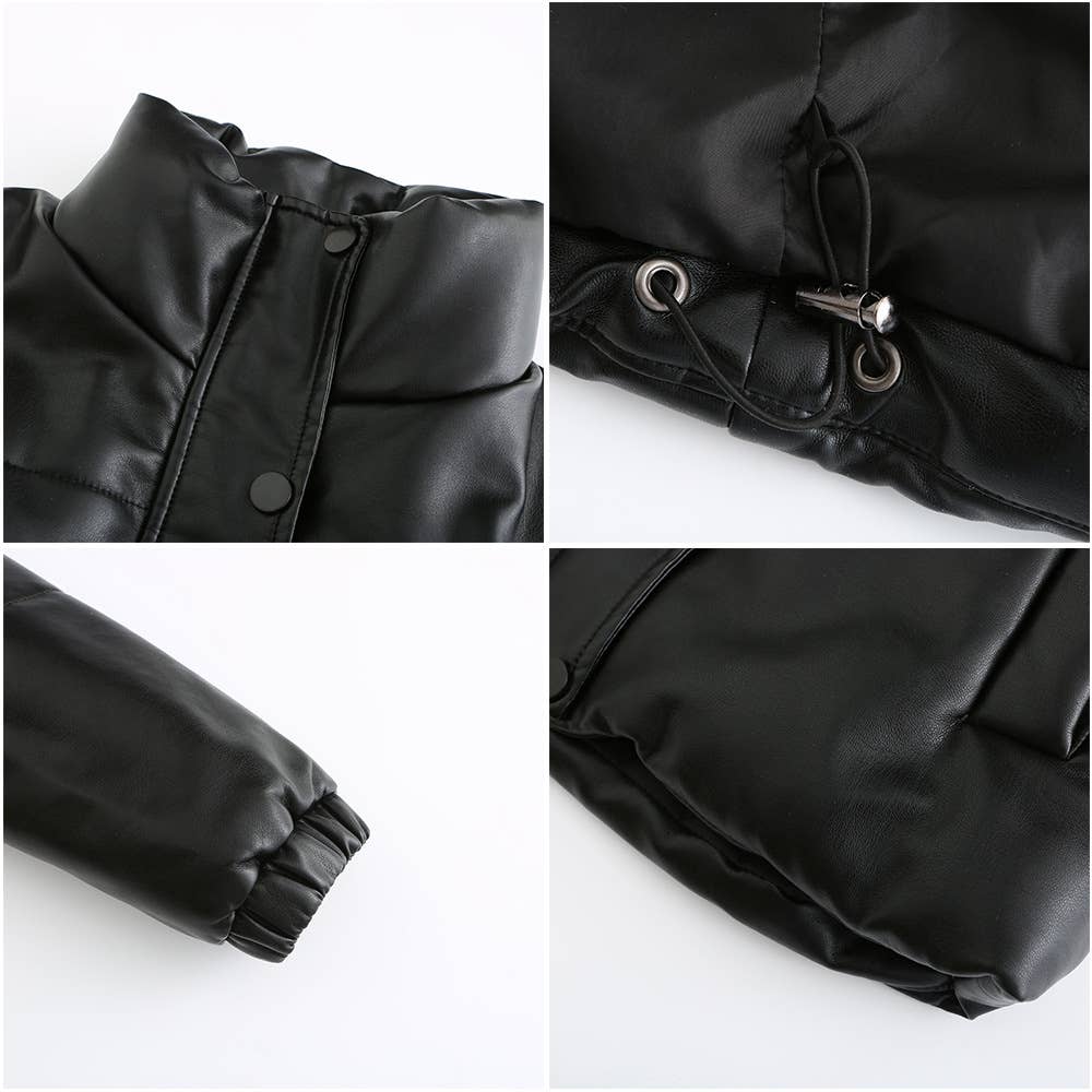 THICKENED COTTON COAT BREAD COAT PU LEATHER COAT