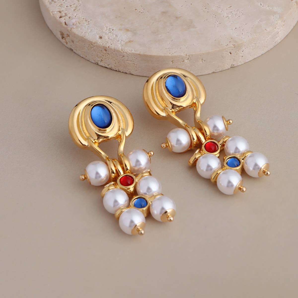 Mid-style pearl tassels silver needle earrings