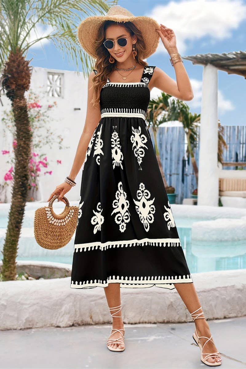 CWDMD4877_BEACH RESORT STYLE CONTRAST PRINT WRAP DRESS