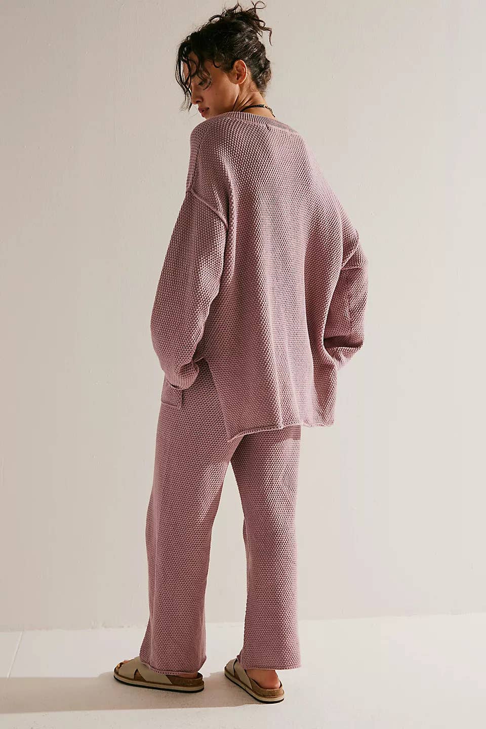 KNIT V-NECK BLOUSE AND SLACKS TWO-PIECE SET