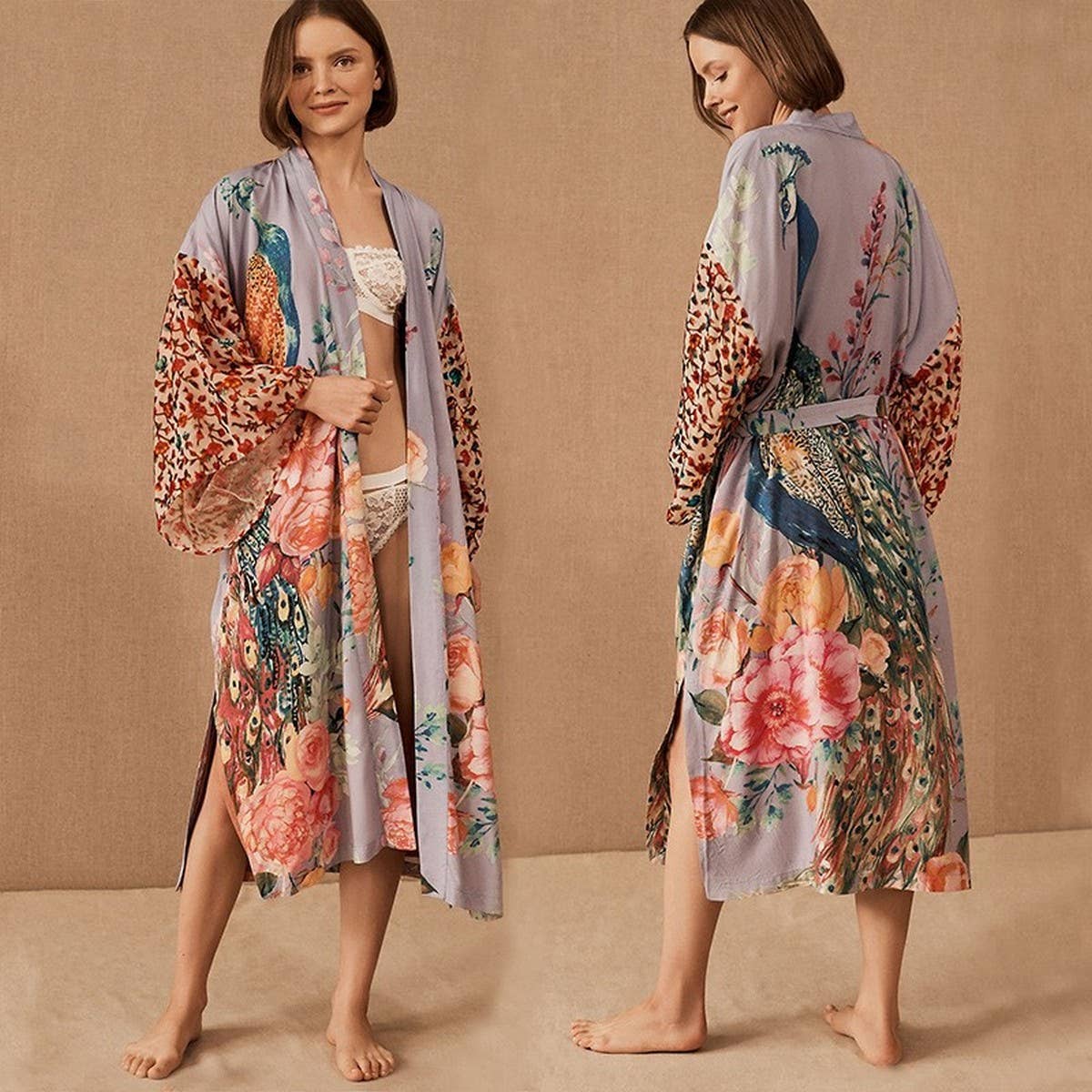 Peacock Print Resort Sun Protection Beach Cardigan_CWMM6305
