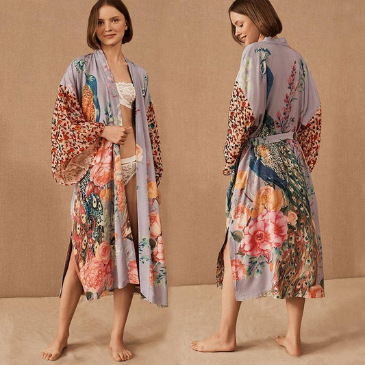 Peacock Print Resort Sun Protection Beach Cardigan_CWMM6305