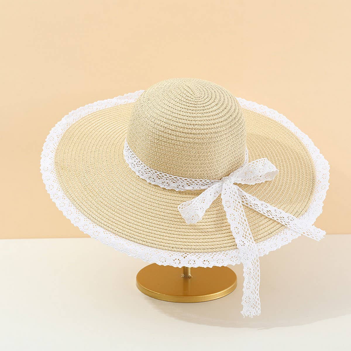 Summer Fashion Bow Ribbon Wide Brim Straw Hat_CWAH3473