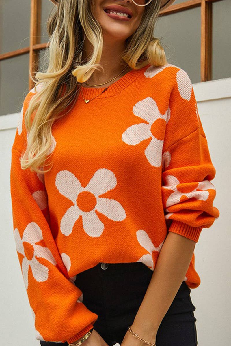WOMEN FLOWER PATTERN SLIM KNITTED SWEATER_CWOSWL1448