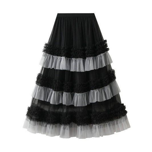 Fashion Flowy Tulle Tiered Dance Midi Skirt_CWBMS0387