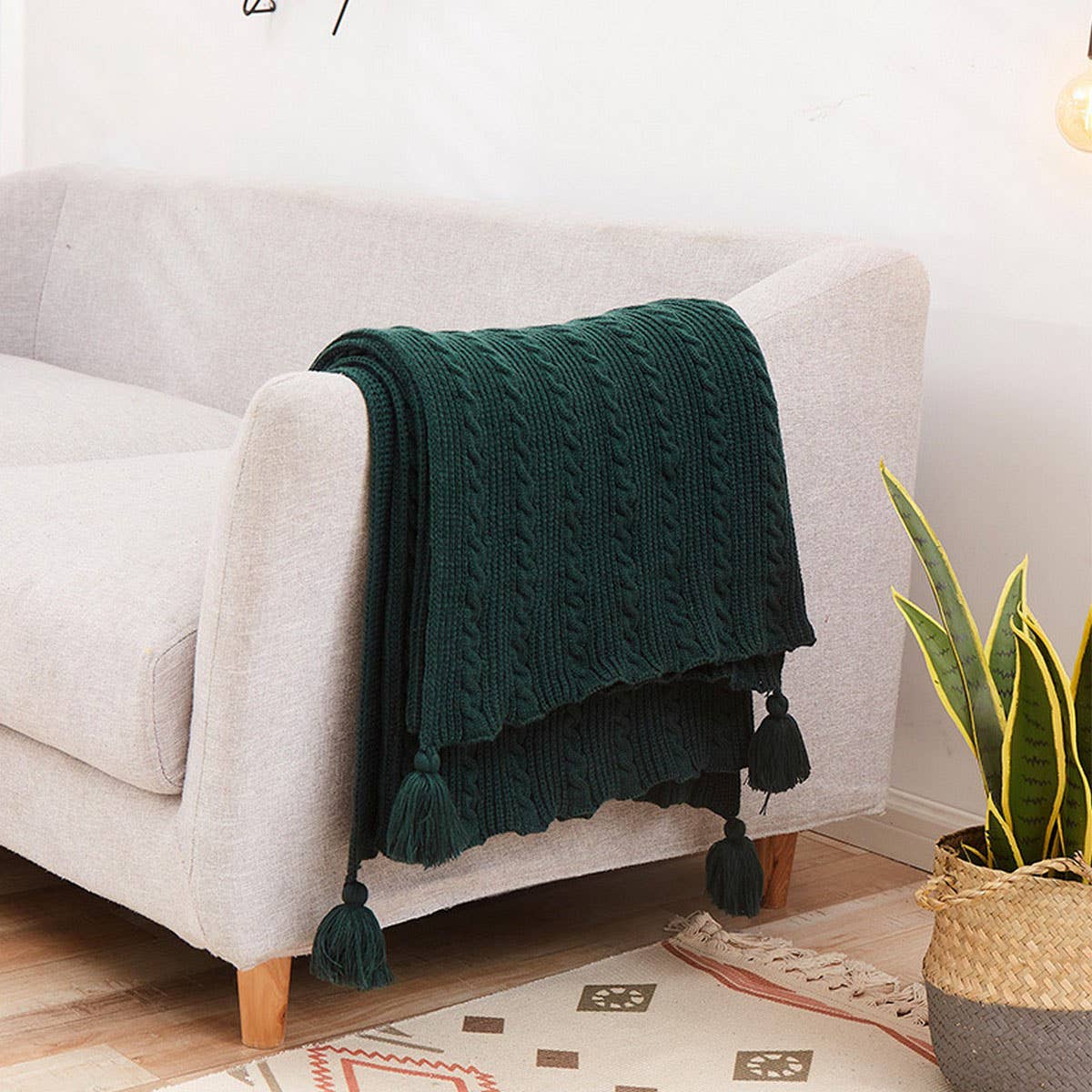 SOLID COLOR SIMPLE KNITTED TASSEL THROW BLANKET_CWMM2381