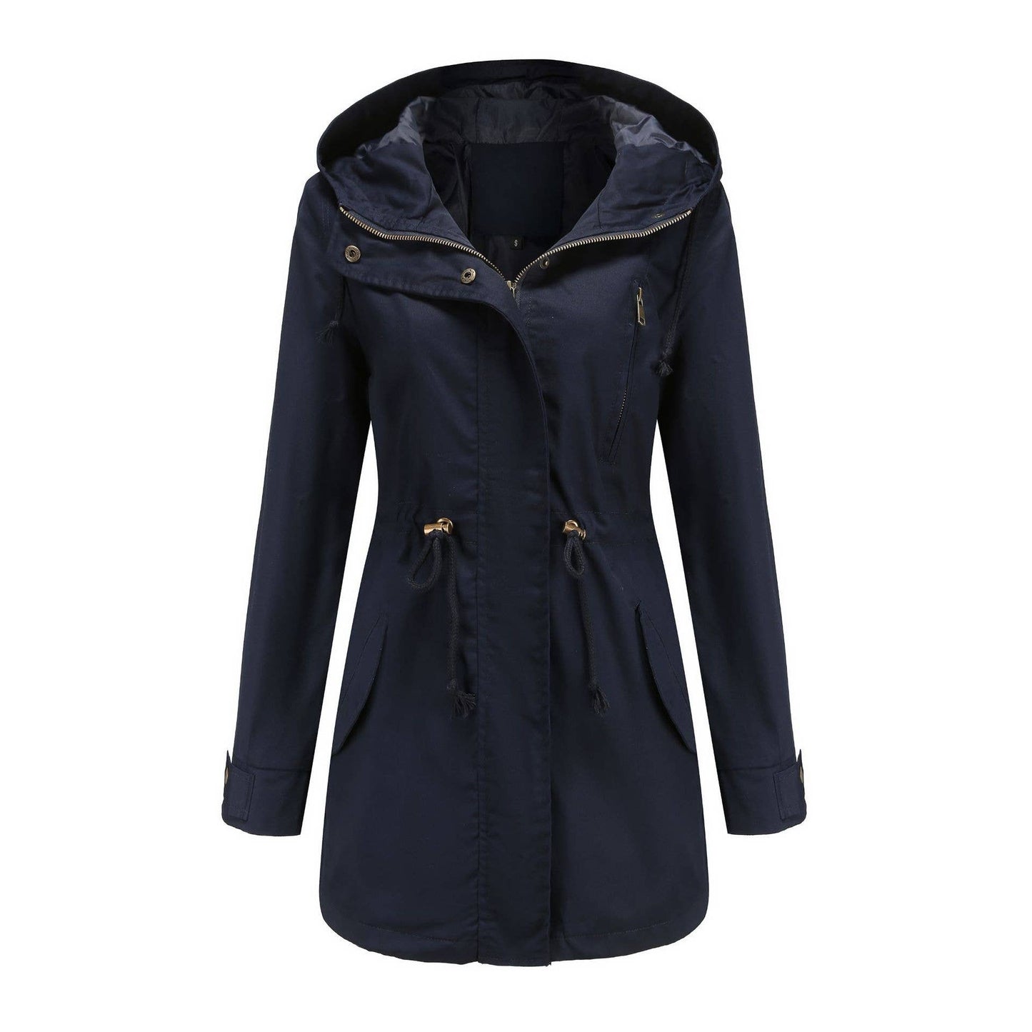 Women's plus size cotton hooded trench coat
