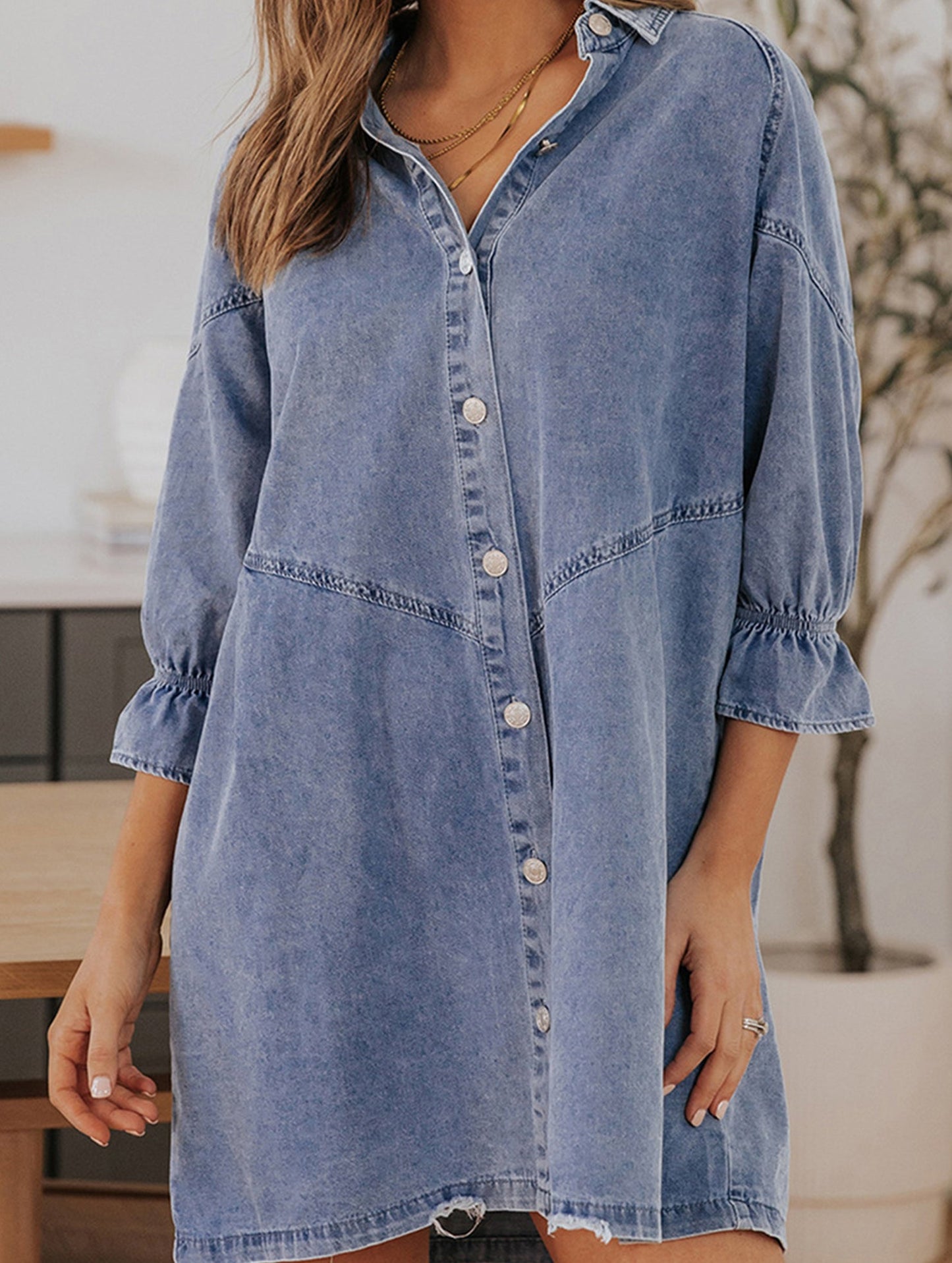 Single-row multi-button denim dress