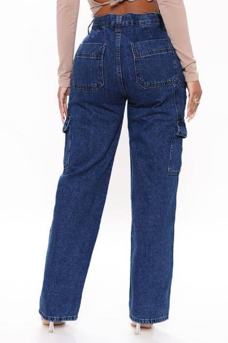 HIGH-WAISTED ELASTIC-WAISTBAND BAGGY CARGO JEANS
