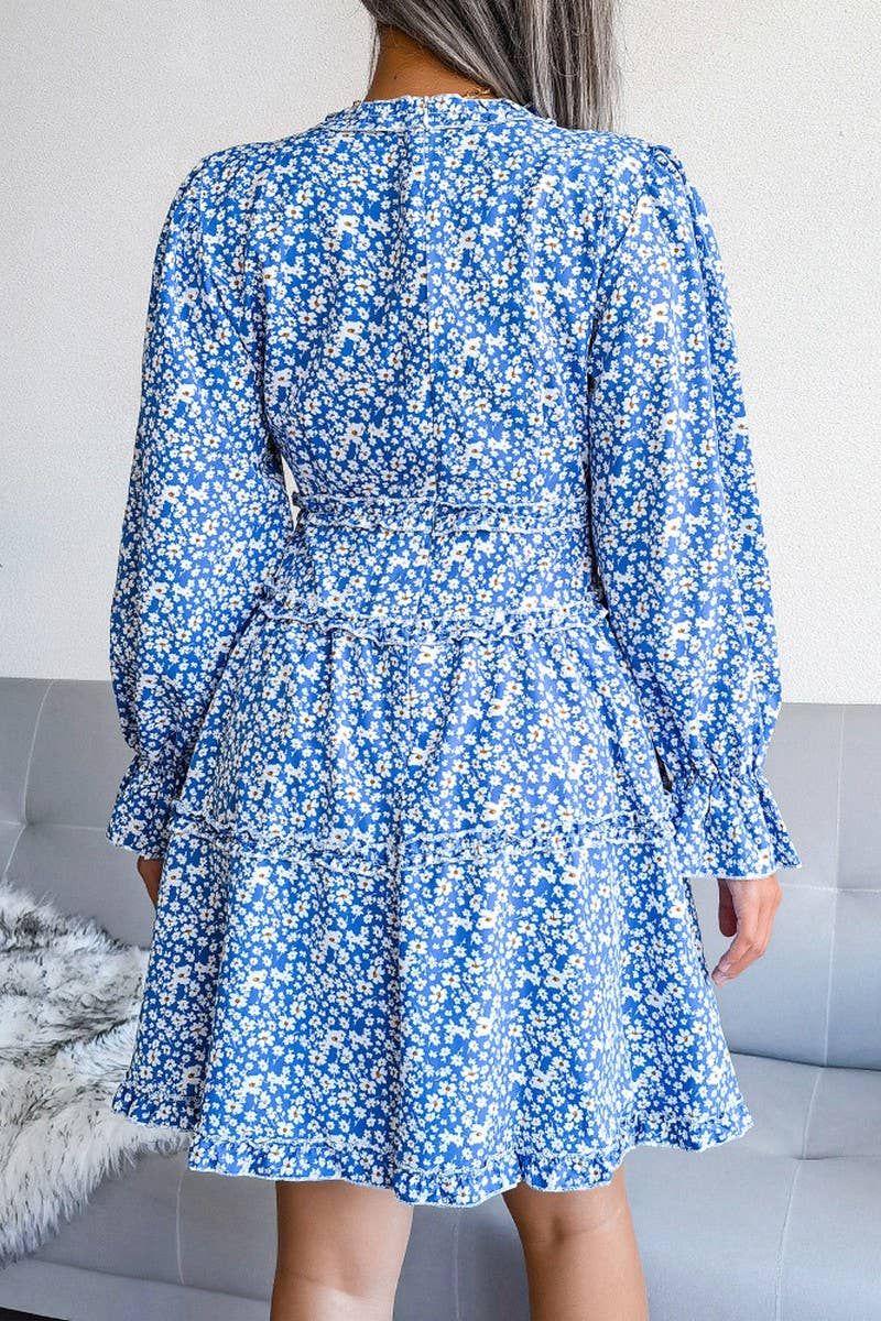 SEXY V NECK FLORAL LONG SLEEVE CHIFFON DRESS_CWDSD2502
