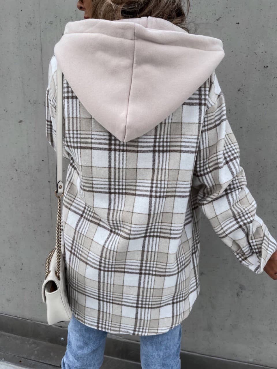LAPEL LOOSE HOODED (REMOVABLE) PLAID WOOLEN COAT