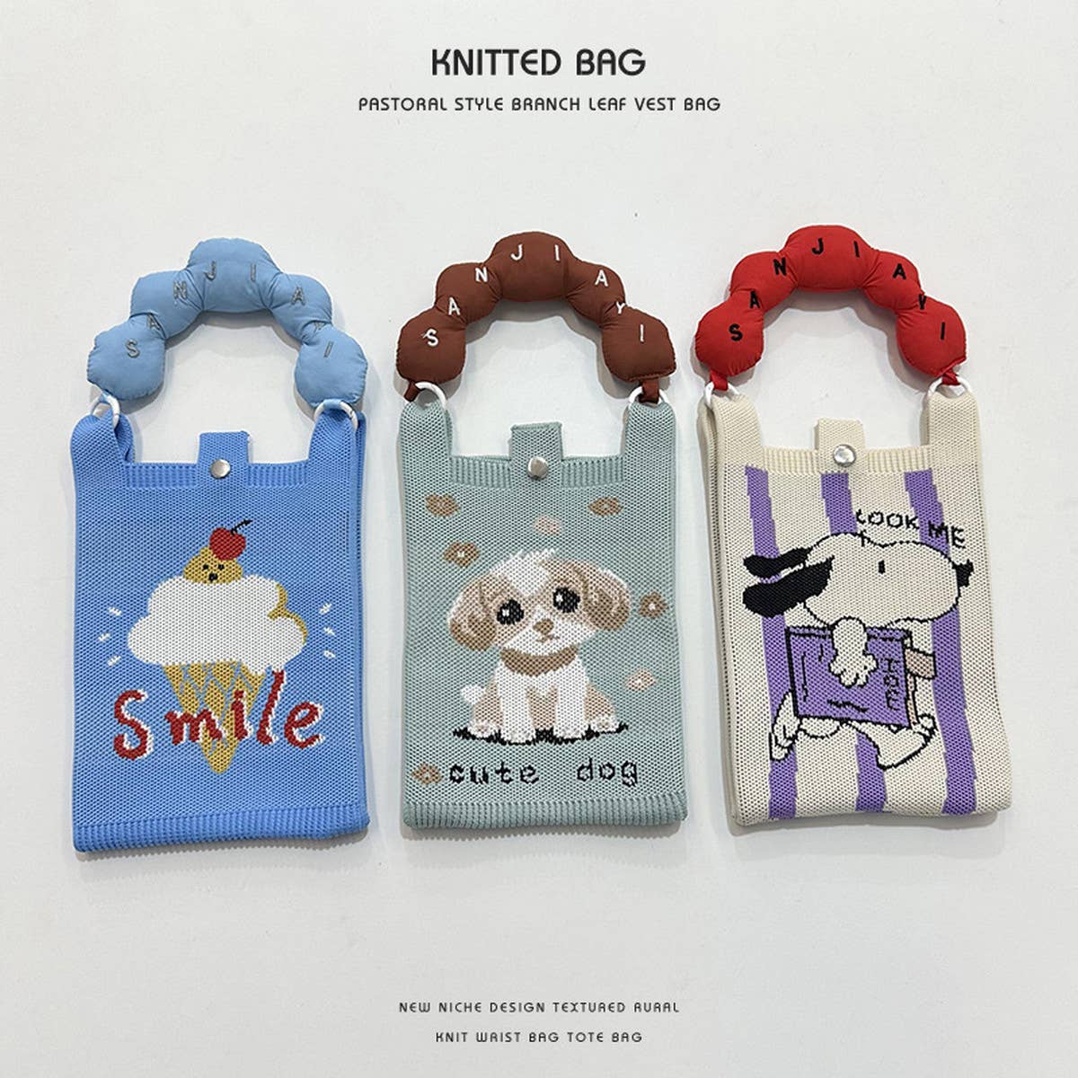 NEW STYLE CARTOON PUPPY KNITTED CROSSBODY BAG_CWAB2382