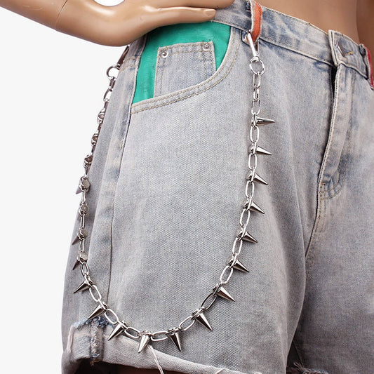 VINTAGE RIVET DECORATION WAIST CHAIN PANTS CHAIN