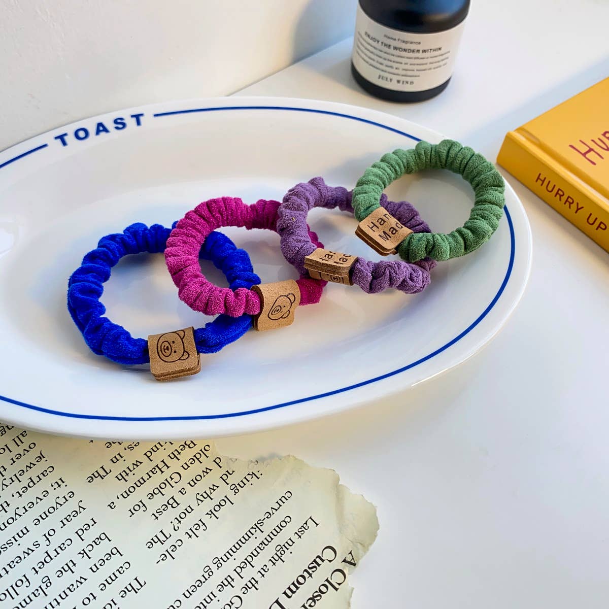 High-elasticity colored suede bear hair band