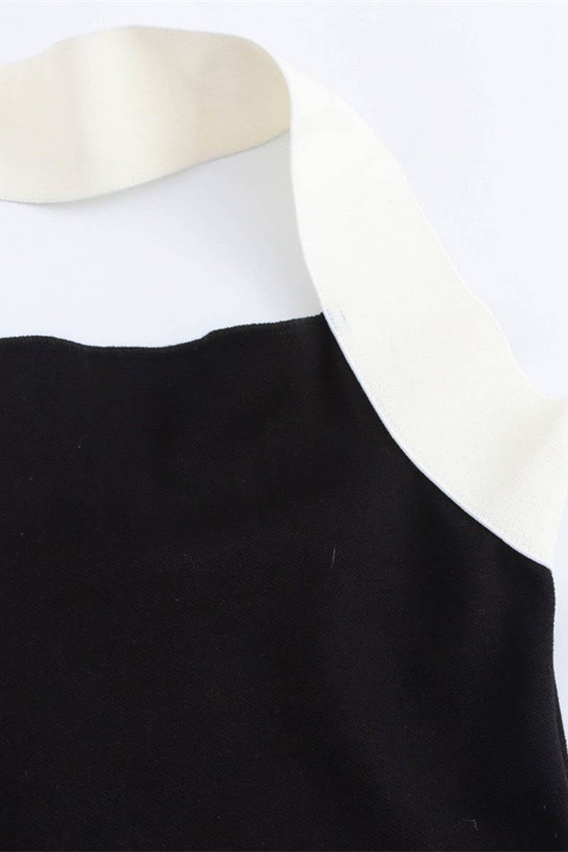 CWDHL0633_OPEN BACK STRETCH KNIT HALTERNECK DRESS