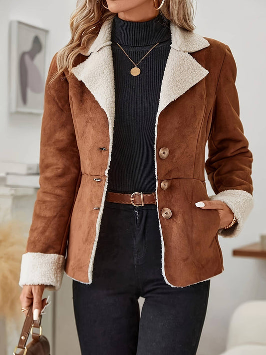 Warm fur one-piece lapel vintage suede jacket
