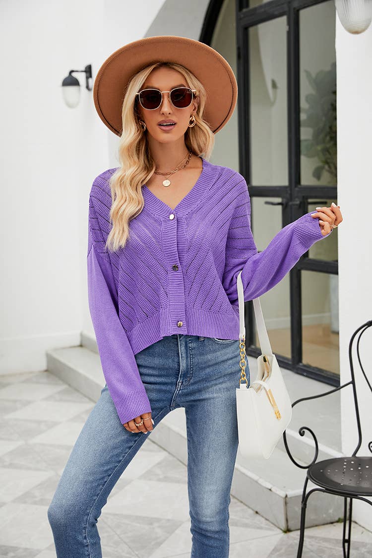 SOLID COLOR TEMPERAMENT V-NECK SWEATER CARDIGAN