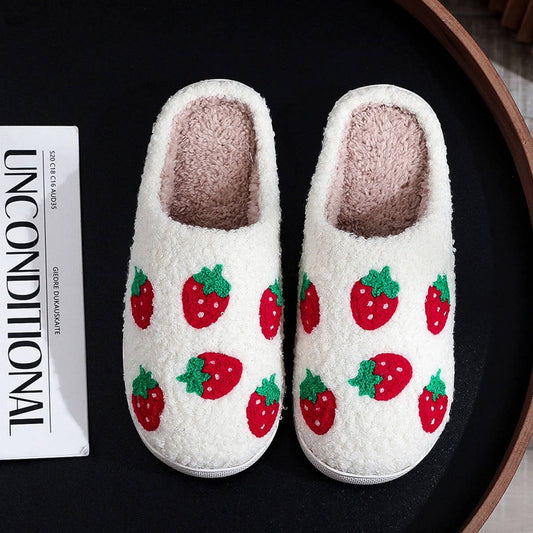 WARM WINTER STRAWBERRY SOFT-SOLED COTTON SLIPPERS