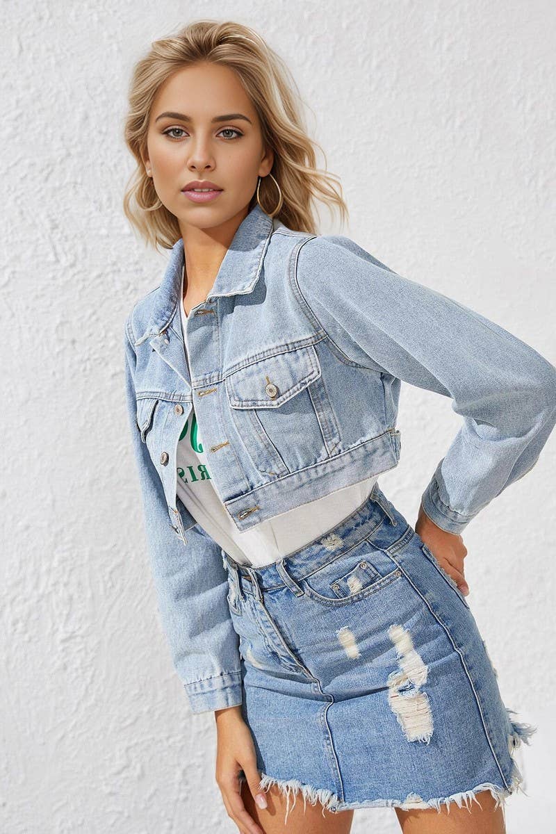 CWJJ0137_LAPEL CROPPED DENIM JACKET