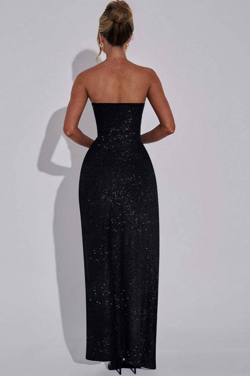 CWDMD5519_GLAM STRAPLESS GLITTER SPLIT BODYCON DRESS