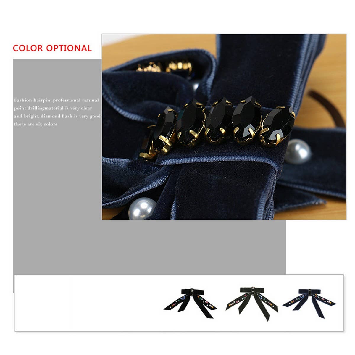 VELVET BOW PERSONALIZED DIAMOND PEARL HAIRPIN