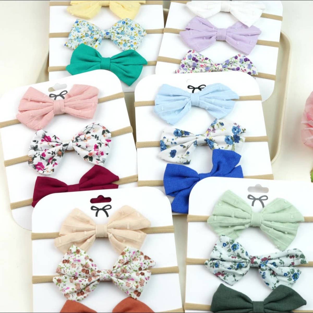 Cotton Linen Bow Headband Set for Babies