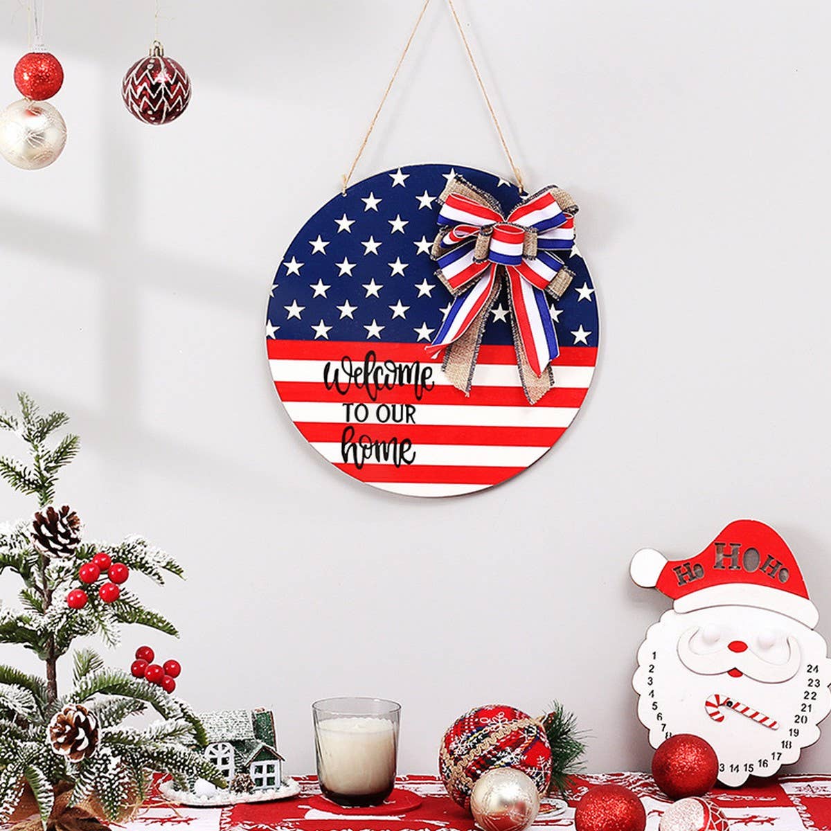 Independence Day USA Flag Wooden Door Sign_CWMM9894