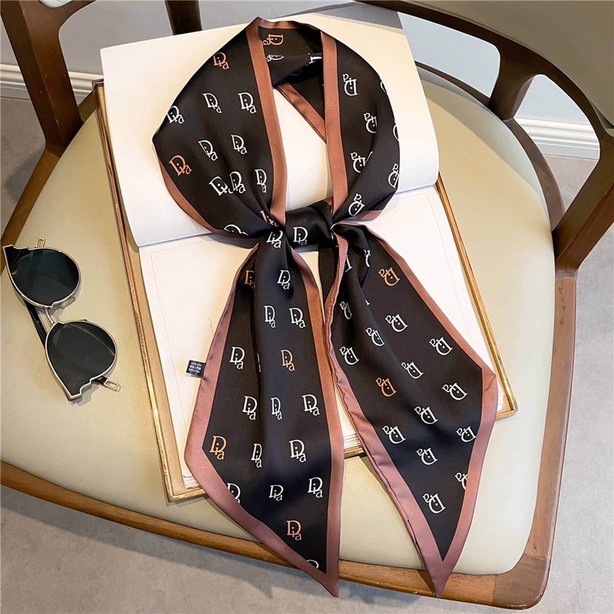 LETTER PRINT DOUBLE LAYER  HEAD SCARF