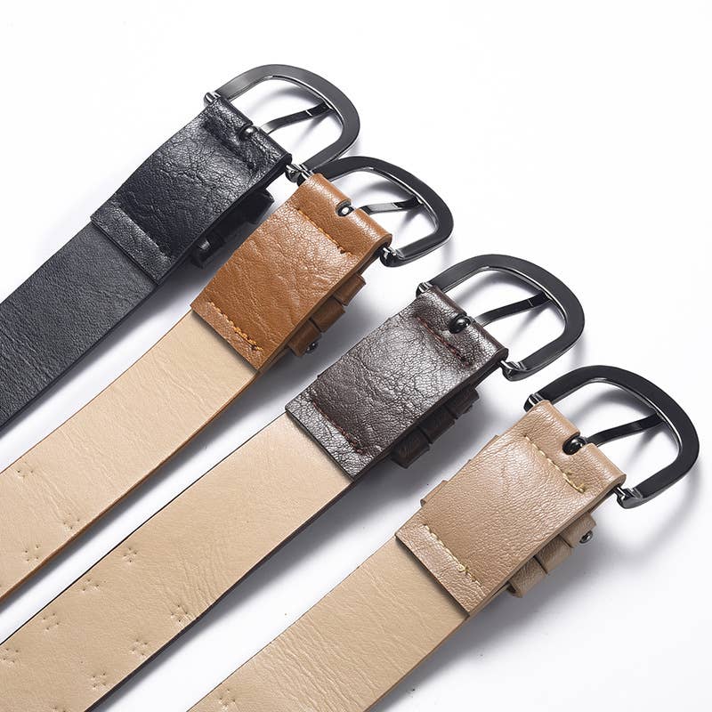Retro punk double-row riveted pin buckle belt