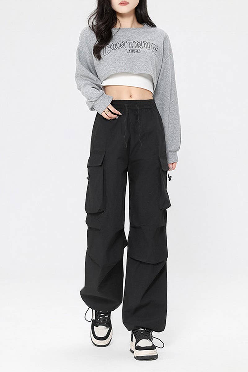 CWBLP00920_AUTUMN STRAIGHT HIGH WAIST SLIM LOOSE PANTS