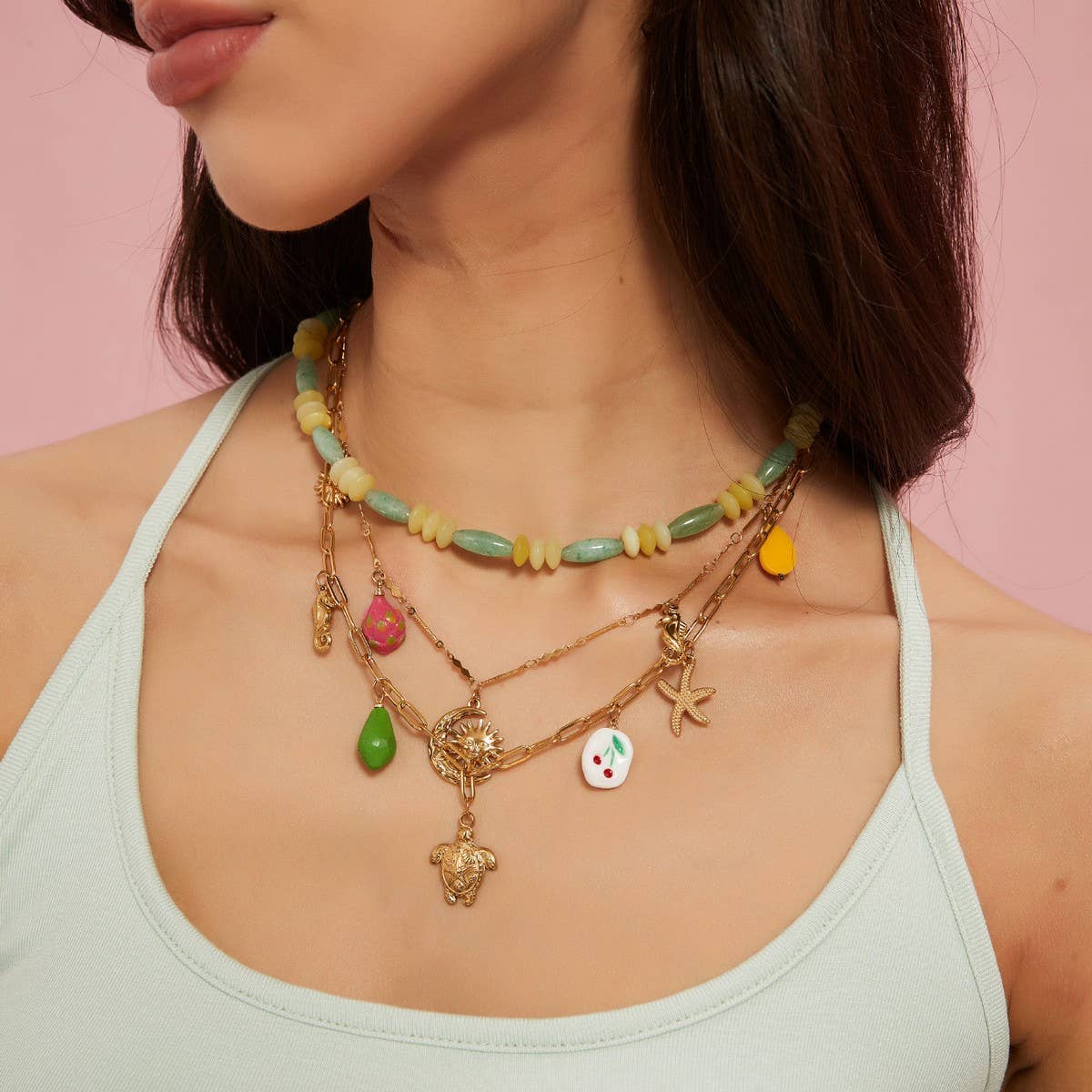 Ocean Style Steel Necklace with Turtle & Seahorse_CWMM8849