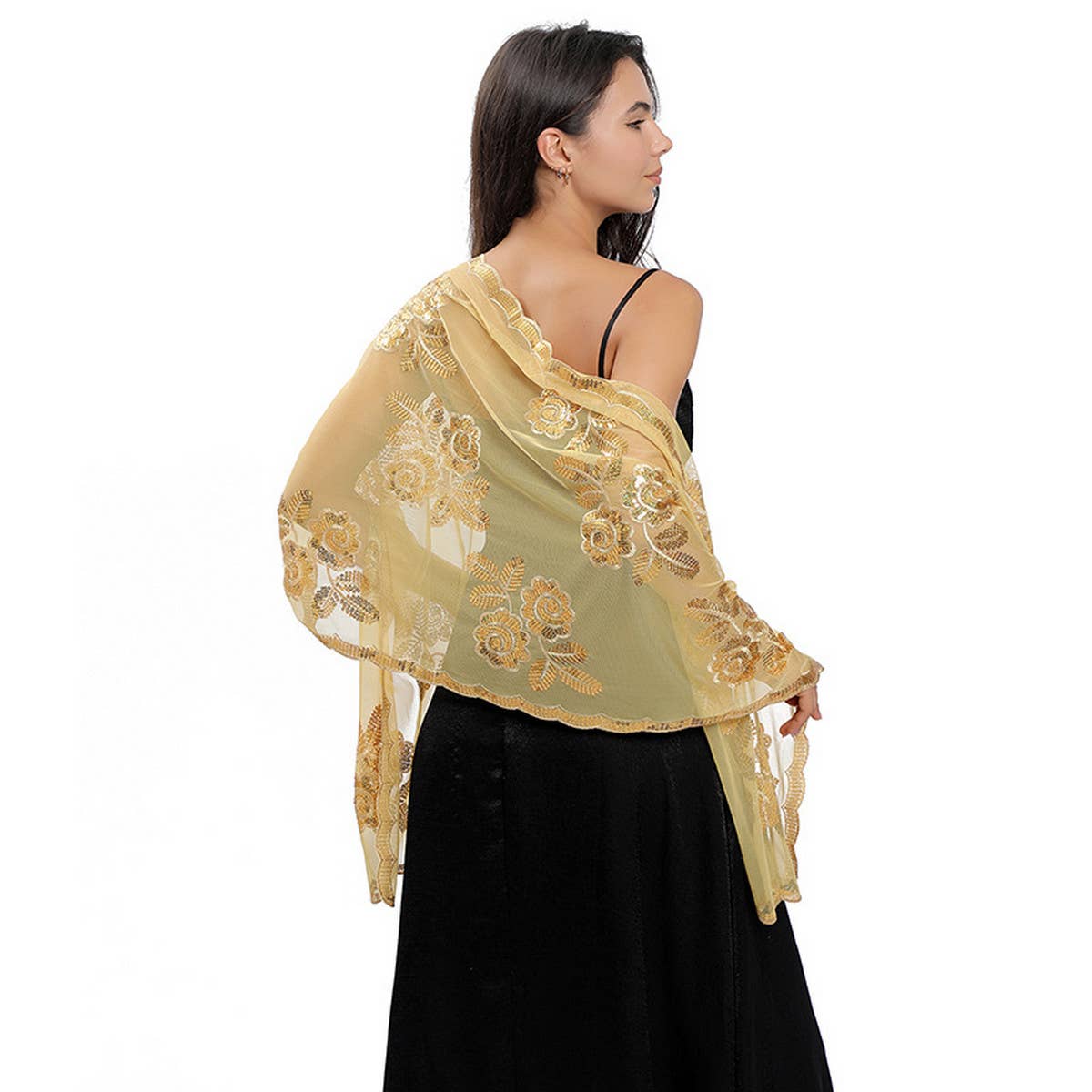 NEW ARRIVAL FLOWER SEQUIN EMBROIDERED SHAWL