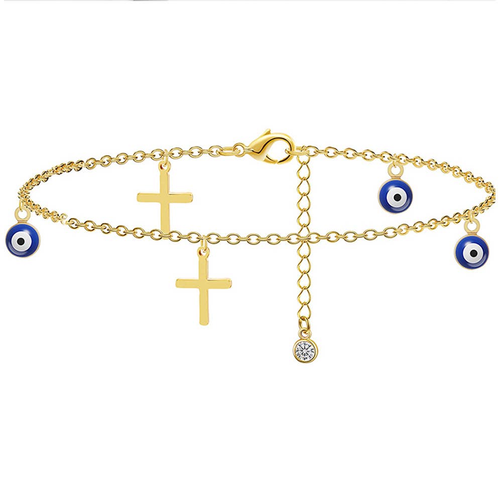 Devil's Eye Cross Double-layer Anklets
