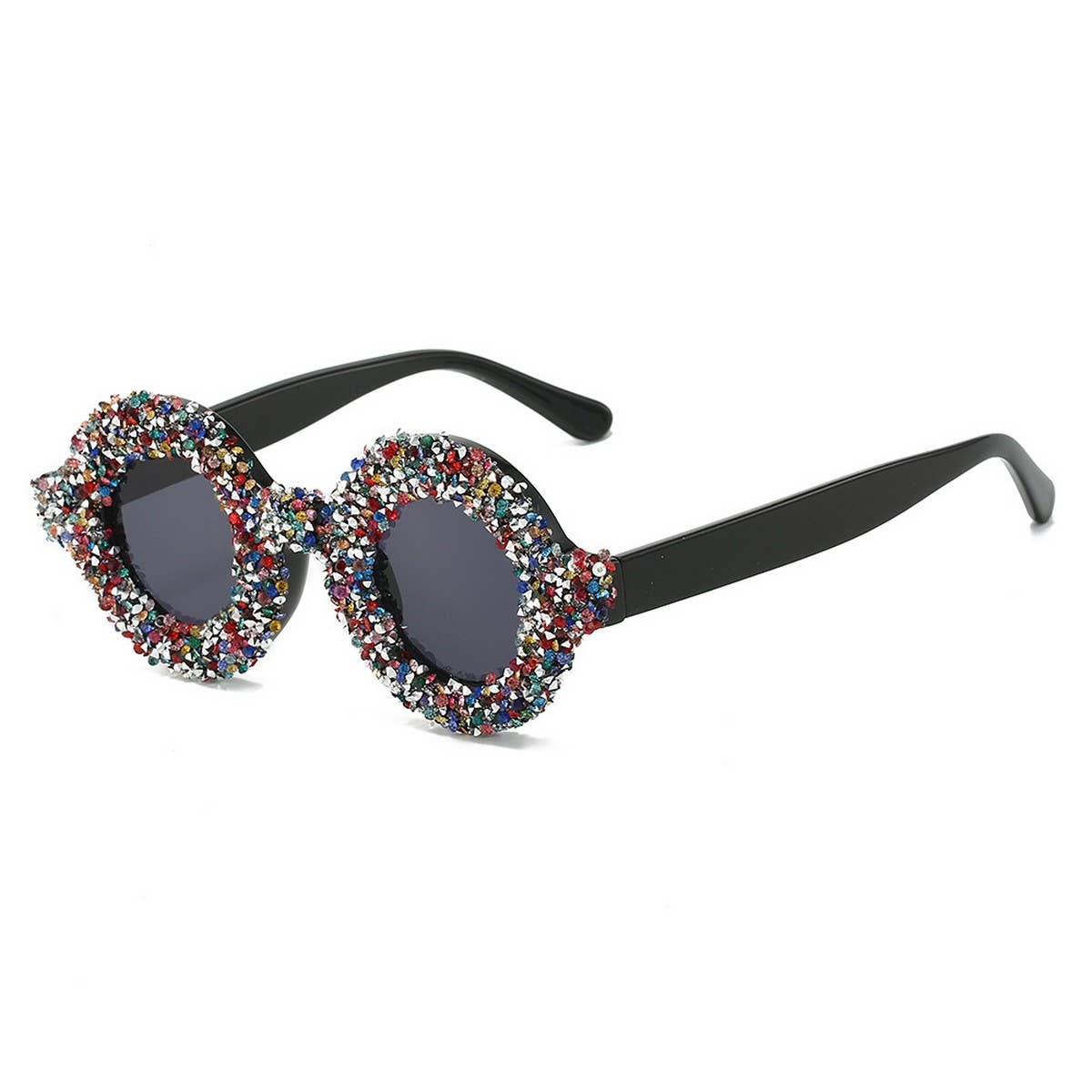 FASHIONABLE ROUND DIAMOND-STUDDED SMALL SUNGLASSES