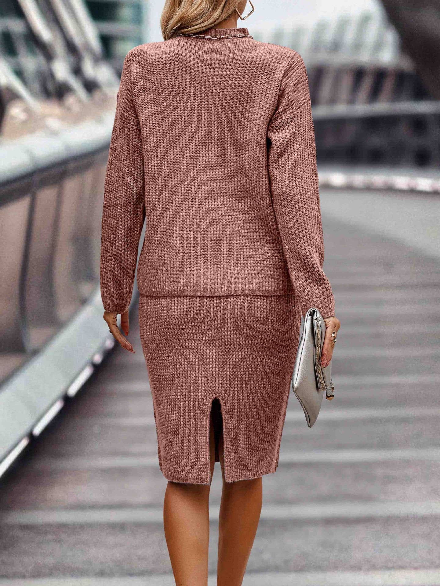 LONG SLEEVE FASHION HALF TURTLENECK SWEATER SET
